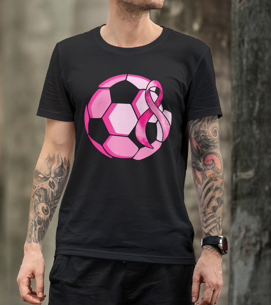 Pink Ribbon Soccer Ball Breast Cancer Awareness T-Shirt