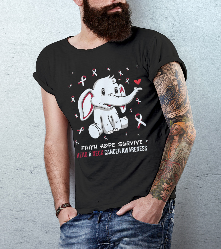 Faith Hope Survive Head And Neck Cancer Awareness Elephant T-Shirt