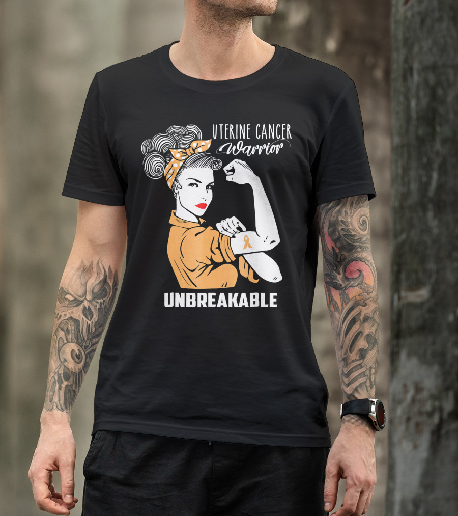 Uterine Cancer Warrior Unbreakable Rosie The Riveter T-Shirt