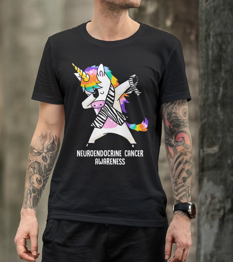 Neuroendocrine Cancer Awareness Dabbing Rainbow Unicorn T-Shirt