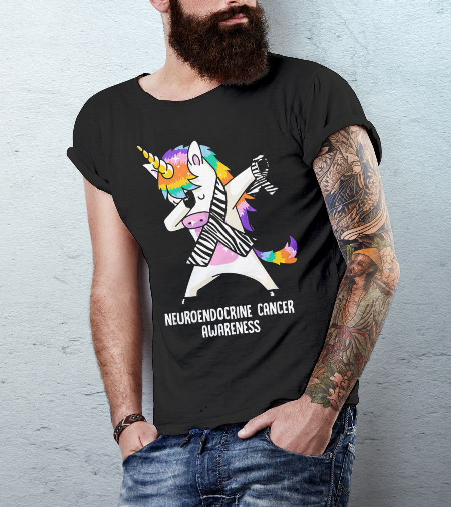 Neuroendocrine Cancer Awareness Dabbing Rainbow Unicorn T-Shirt
