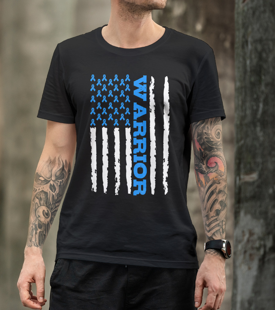 Prostate Cancer Warrior Blue Ribbon American Flag T-Shirt