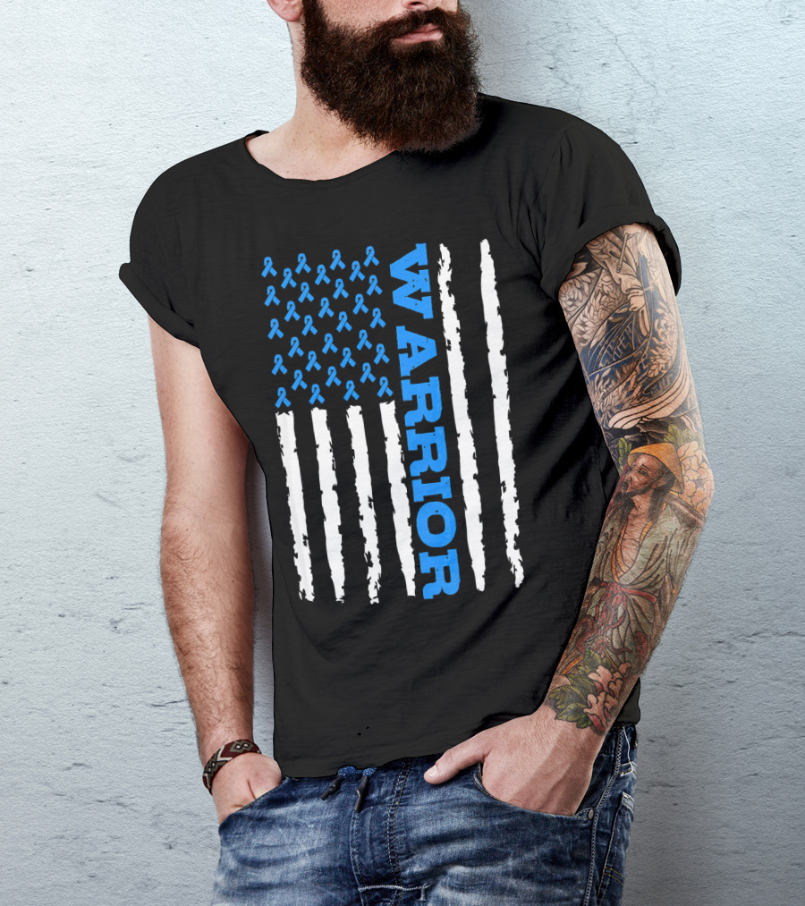 Prostate Cancer Warrior Blue Ribbon American Flag T-Shirt
