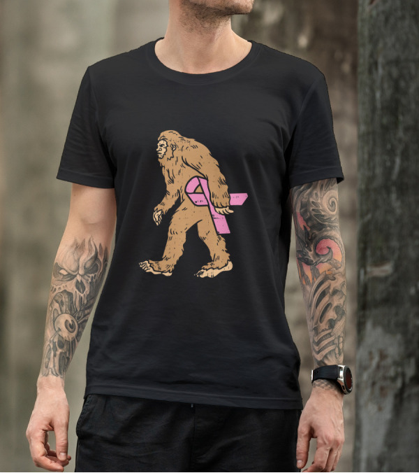 Bigfoot Sasquatch Funny Pink Ribbon Breast Cancer Awareness T-Shirt