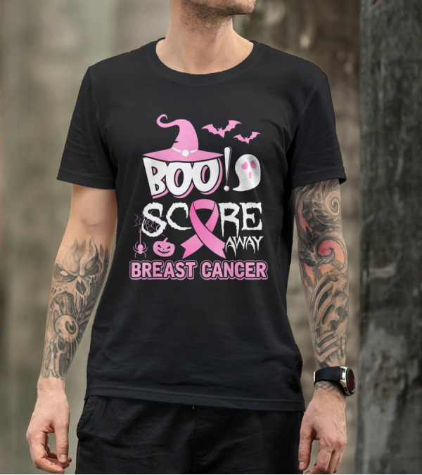 BOO Scare Away Breast Cancer Pink Ribbon Halloween T-Shirt