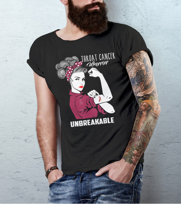 Throat Cancer Warrior Unbreakable Rosie The Riveter Ribbon Empowerment T-Shirt