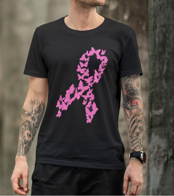 Pink Ribbon Butterfly Awareness Breast Cancer Cute T-Shirt