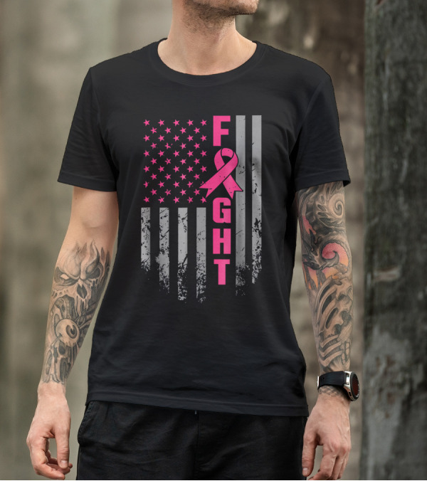 Breast Cancer Awareness American Flag Fight T-Shirt
