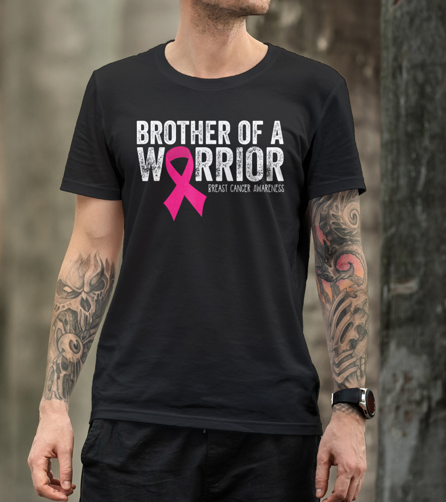 Brother Of A Warrior Pink Ribbon Breast Cancer Awareness T-Shirt