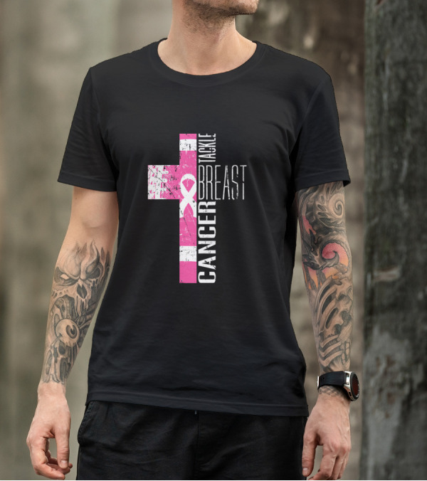 Tackle Breast Cancer Pink Ribbon Cross T-Shirt