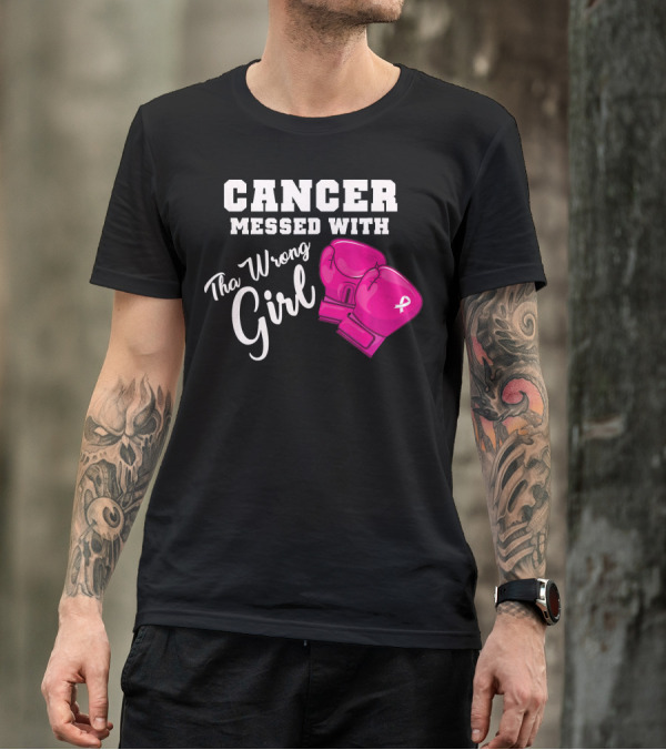 Cancer Messed With The Wrong Girl Boxing Gloves Breast Cancer Awareness T-Shirt