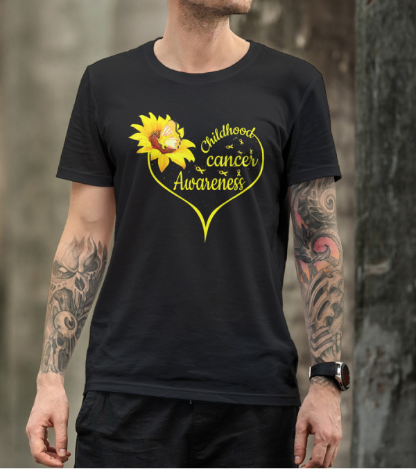 Childhood Cancer Awareness Flower Butterfly Gold T-Shirt