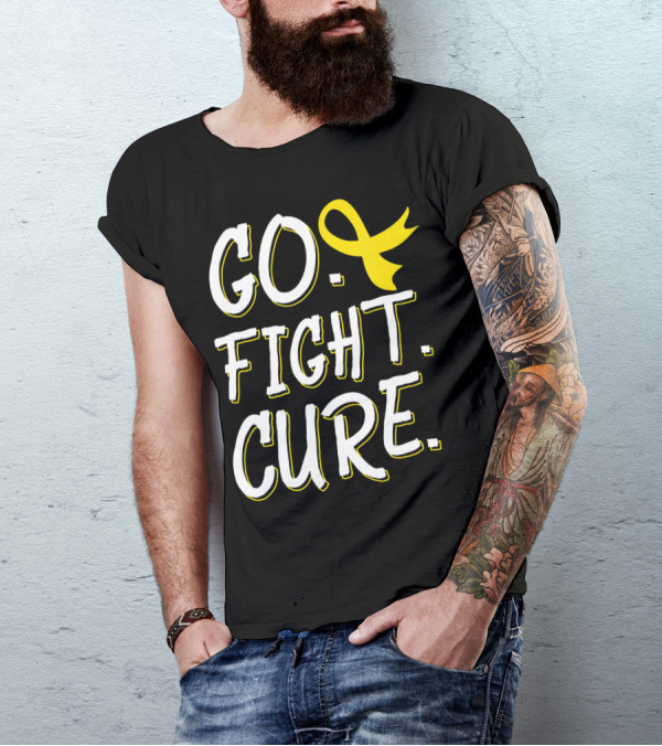 Go Fight Cure Childhood Cancer Gold Ribbon Awareness T-Shirt