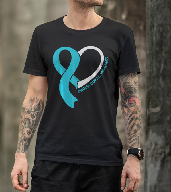 Ovarian Cancer Teal Heart Ribbon Awareness T-Shirt