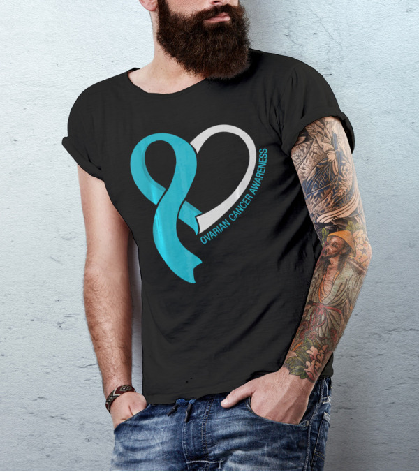 Ovarian Cancer Teal Heart Ribbon Awareness T-Shirt