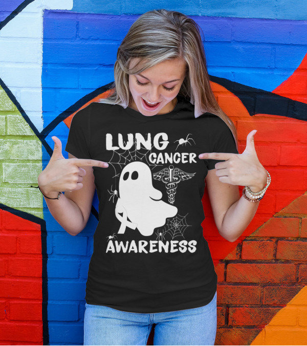 Lung Cancer Awareness Boo Ghost With Spider Webs And Spider T-Shirt