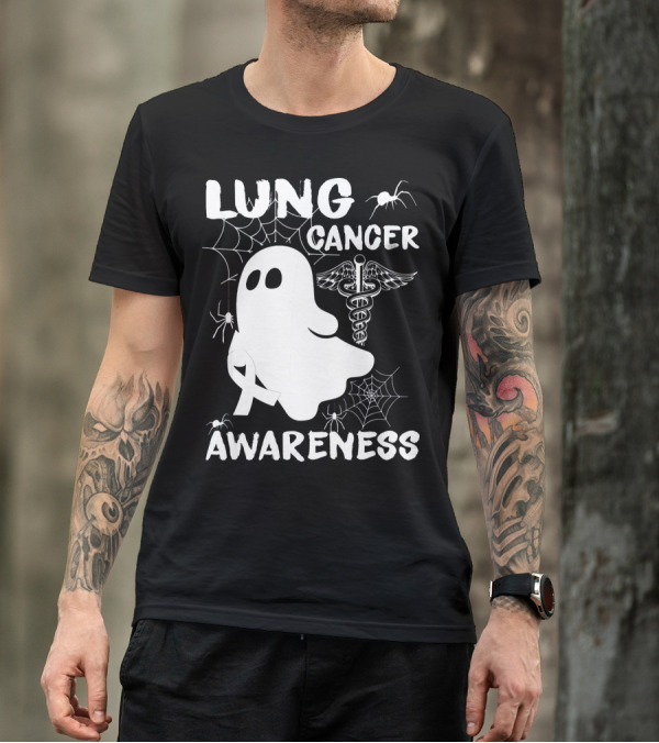 Lung Cancer Awareness Boo Ghost With Spider Webs And Spider T-Shirt