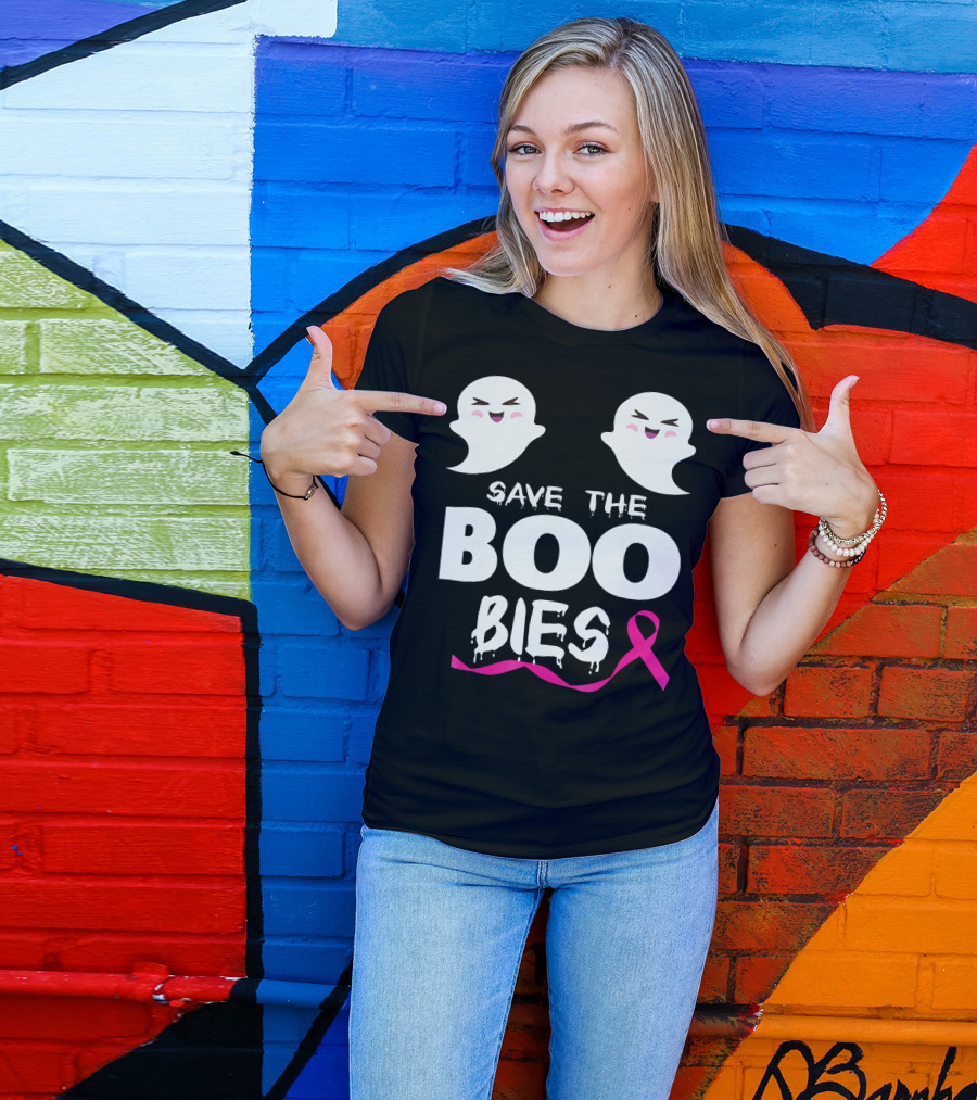 Save The BOO Bies Ghosts Pink Ribbon Breast Cancer Support T-Shirt