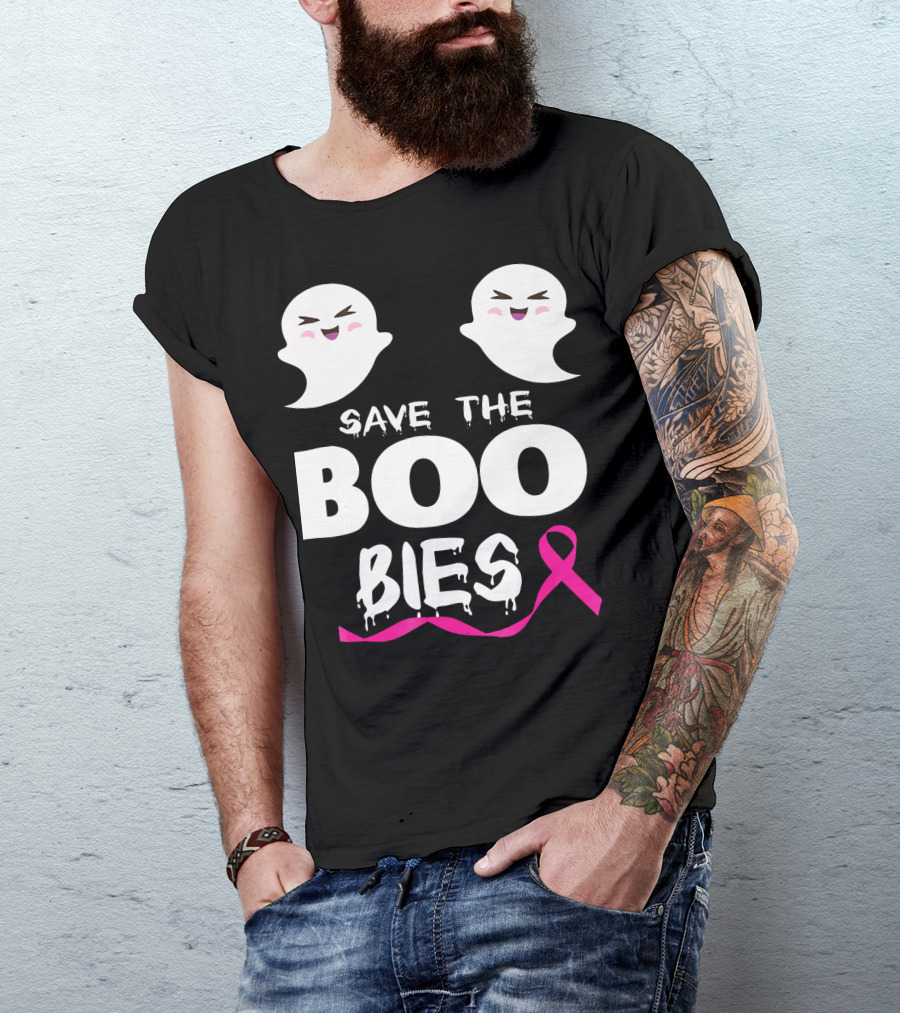 Save The BOO Bies Ghosts Pink Ribbon Breast Cancer Support T-Shirt