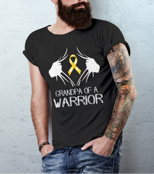 Grandpa Of A Warrior Childhood Cancer Gold T-Shirt