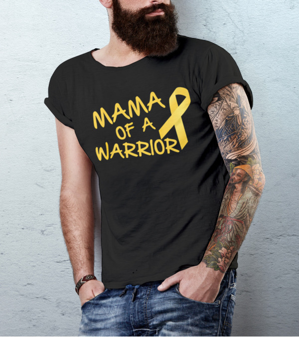 Mama Of A Warrior Yellow Ribbon Childhood Cancer Awareness T-Shirt