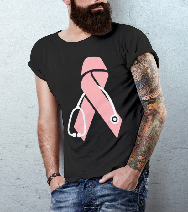 Nurse Doctor Family Friend Brea Pink Ribbon Stethoscope T-Shirt