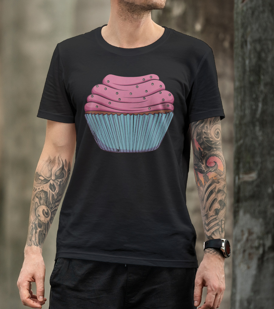 Cupcake Pink Swirled Icing Blue Wrapper T-Shirt