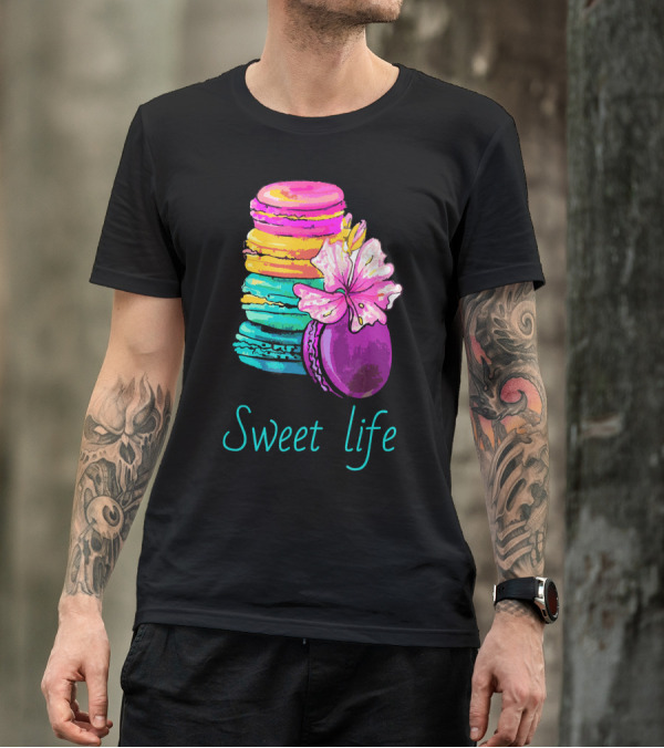 Sweet Life Colorful Macarons With Flower T-Shirt