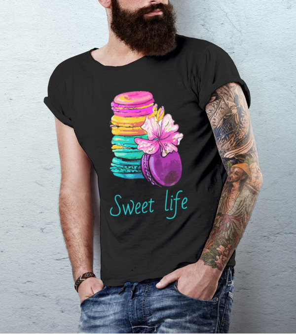 Sweet Life Colorful Macarons With Flower T-Shirt