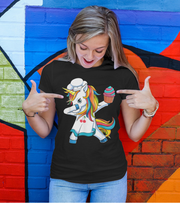 Dabbing Unicorn Rainbow Chef With Cupcake T-Shirt
