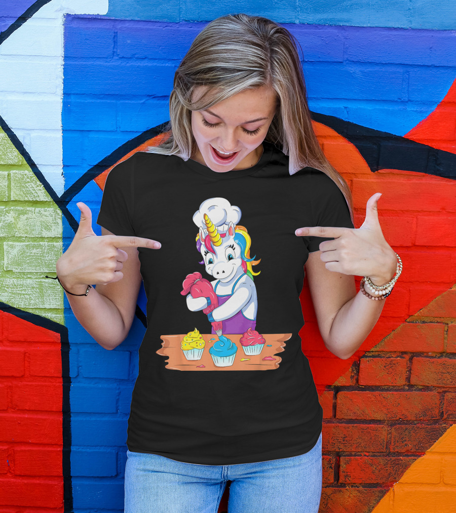 Unicorn Baking Colorful Cupcake Creations Chef T-Shirt