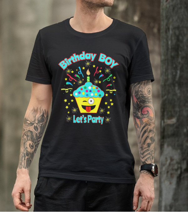 Birthday Boy Let's Party Emoji Cupcake T-Shirt