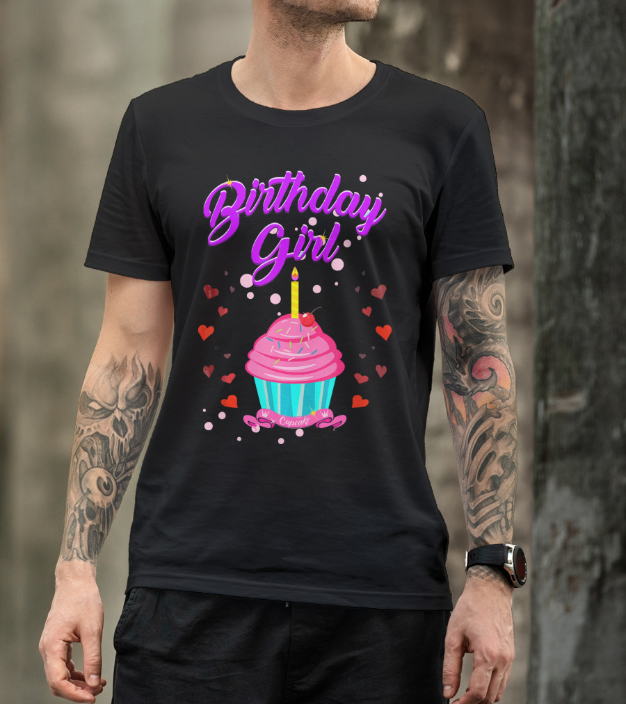 Birthday Girl Cupcake With Heart And Candle T-Shirt