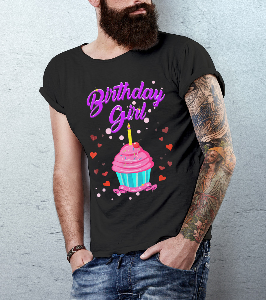 Birthday Girl Cupcake With Heart And Candle T-Shirt