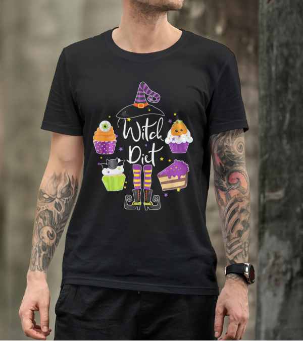 Witch Diet Funny Halloween Pumpkin Cupcake Treats With Witch Hat And Boots T-Shirt