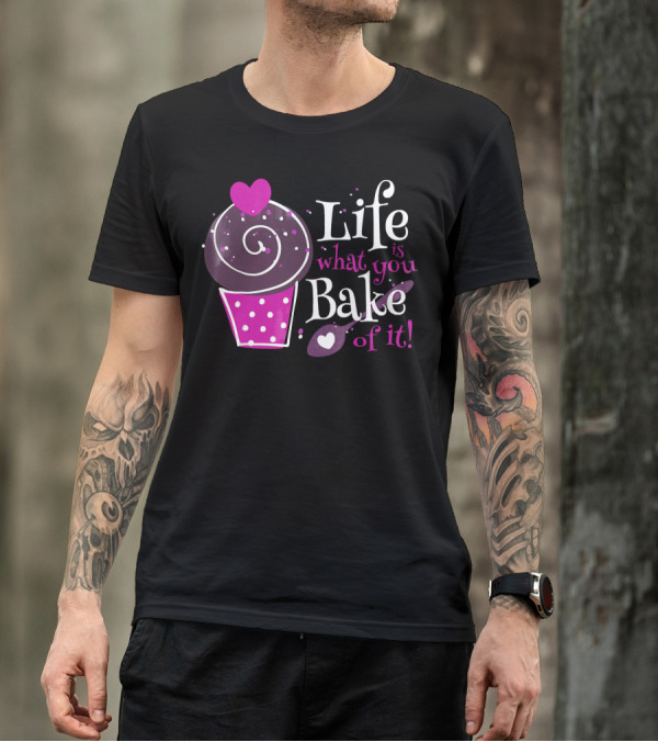 Life Is What You Bake Of It Cupcake Heart Swirl Polka Dots T-Shirt