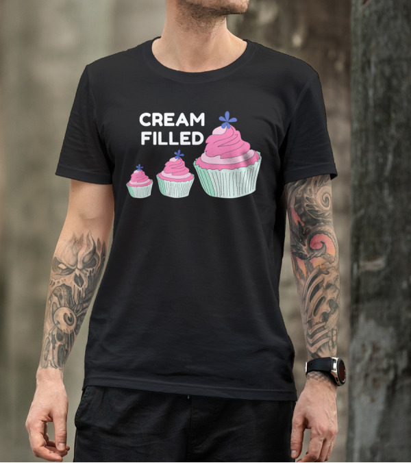 CREAM FILLED Cupcake Lover Trio With Pink Frosting And Blue Flower T-Shirt