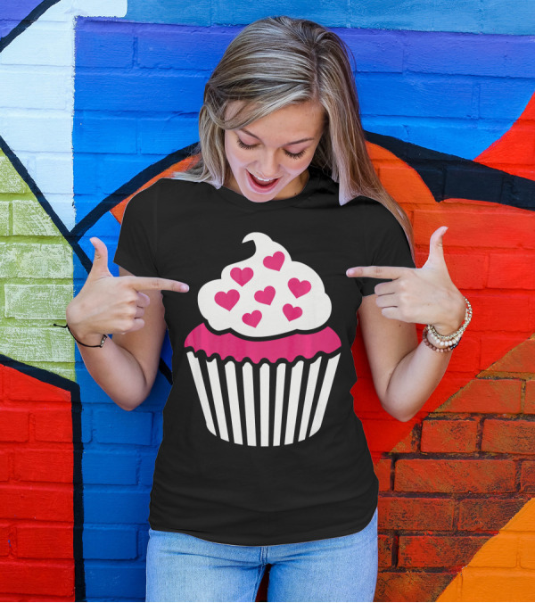 Cupcake With Pink Hearts T-Shirt