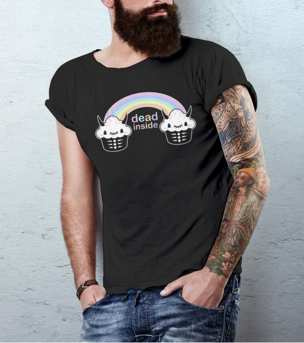 Pastel Goth Dead Inside Rainbow Cupcake Horns T-Shirt