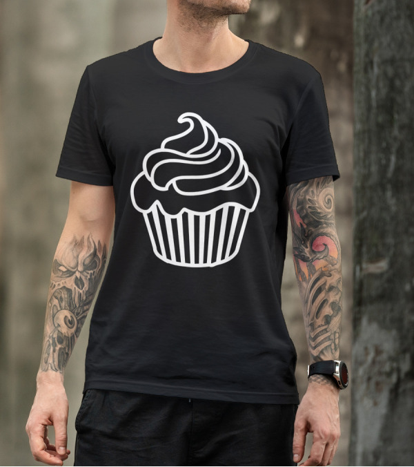 Cupcake Icon Black And White Outlined T-Shirt