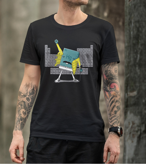 Mercury Hg Element Rocking Freddie Pose With Periodic Table Background T-Shirt