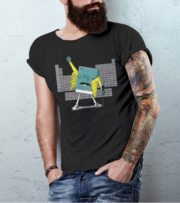 Mercury Hg Element Rocking Freddie Pose With Periodic Table Background T-Shirt