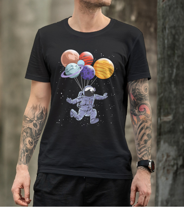 Astronaut Floating With Planet Balloons In Space Boys T-Shirt