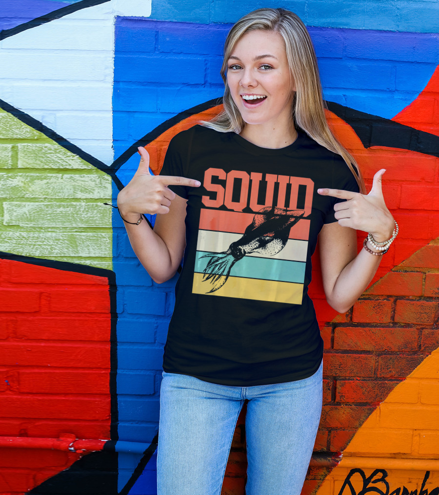 Squid Retro Marine Biologist Vintage Stripes T-Shirt