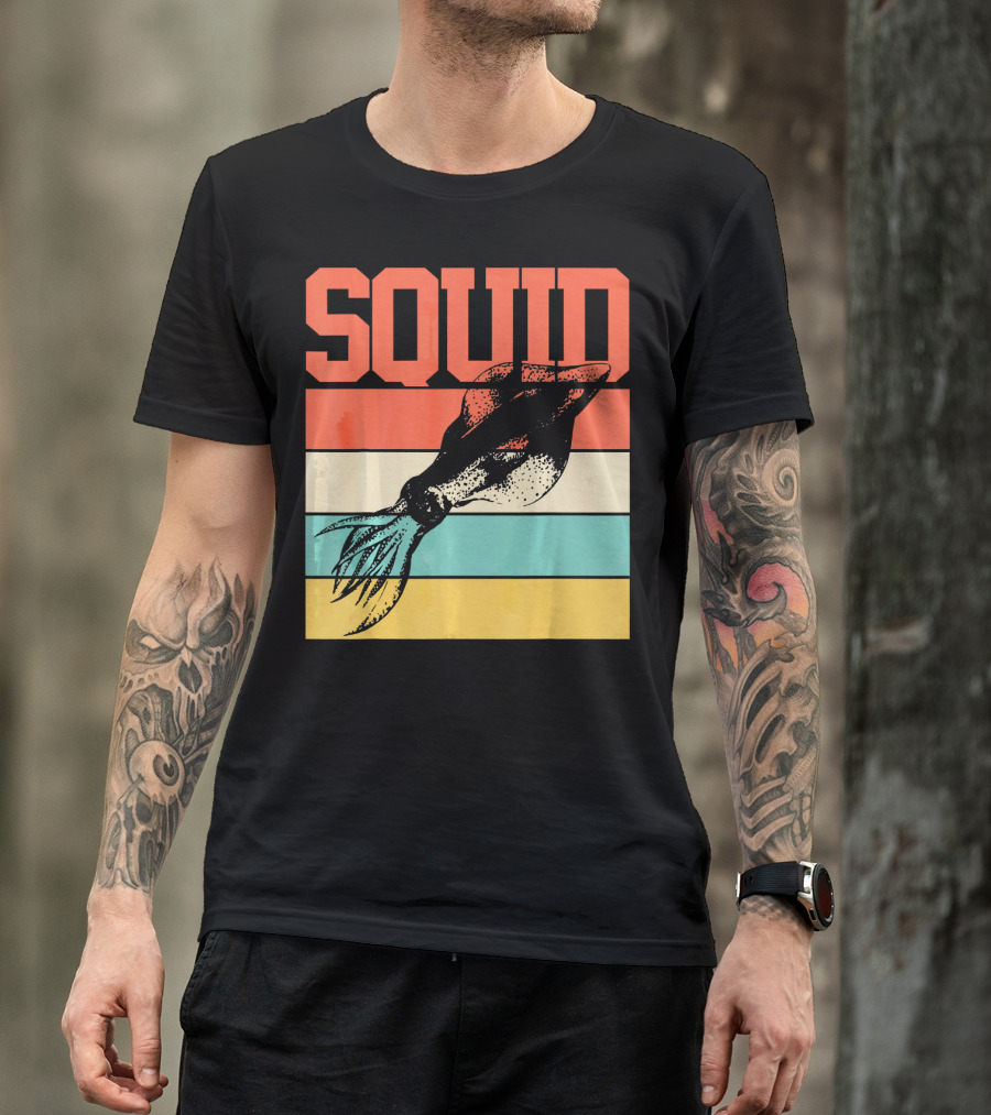 Squid Retro Marine Biologist Vintage Stripes T-Shirt