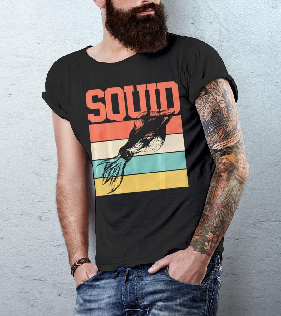 Squid Retro Marine Biologist Vintage Stripes T-Shirt
