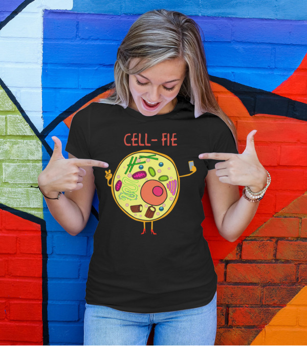 Cell-Fie Funny Science Tee Featuring Cartoon Cell Taking Selfie T-Shirt