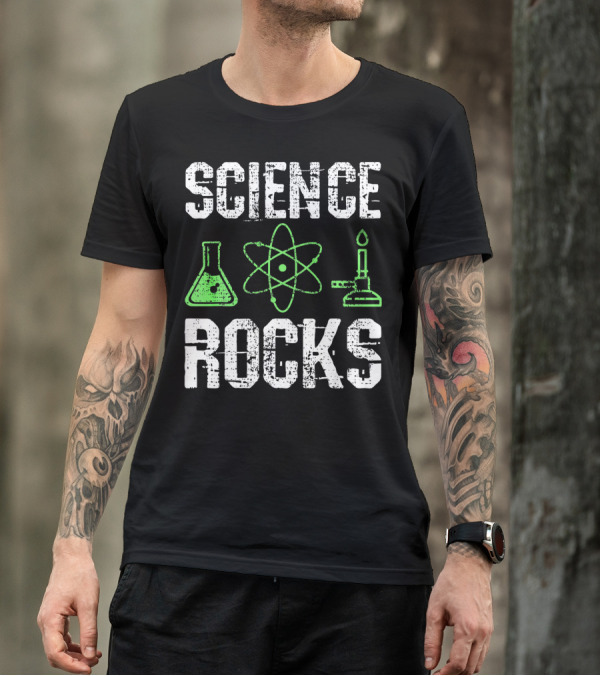 Science Rocks Biology Chemistry Beaker Atom Bunsen Burner T-Shirt
