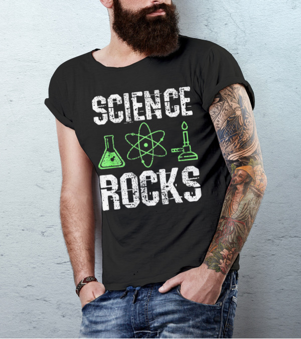 Science Rocks Biology Chemistry Beaker Atom Bunsen Burner T-Shirt