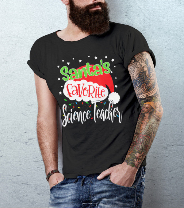 Santa's Favorite Science Teacher Christmas Hat Lights T-Shirt